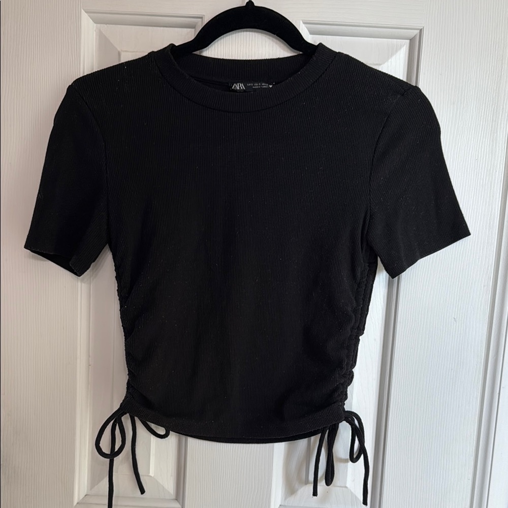 Zara Black Ruched Tie-Side Women’s Top